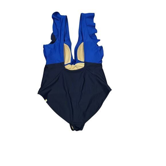 SUMMERSALT Ruffle Back Flip One Piece Bathing Suit Size 14 Blue and Black - Picture 2 of 4